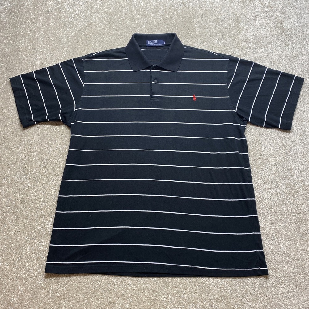 Polo Ralph Lauren Polo‎ Shirt Mens 2XL Black White Striped Classic Short Sleeve